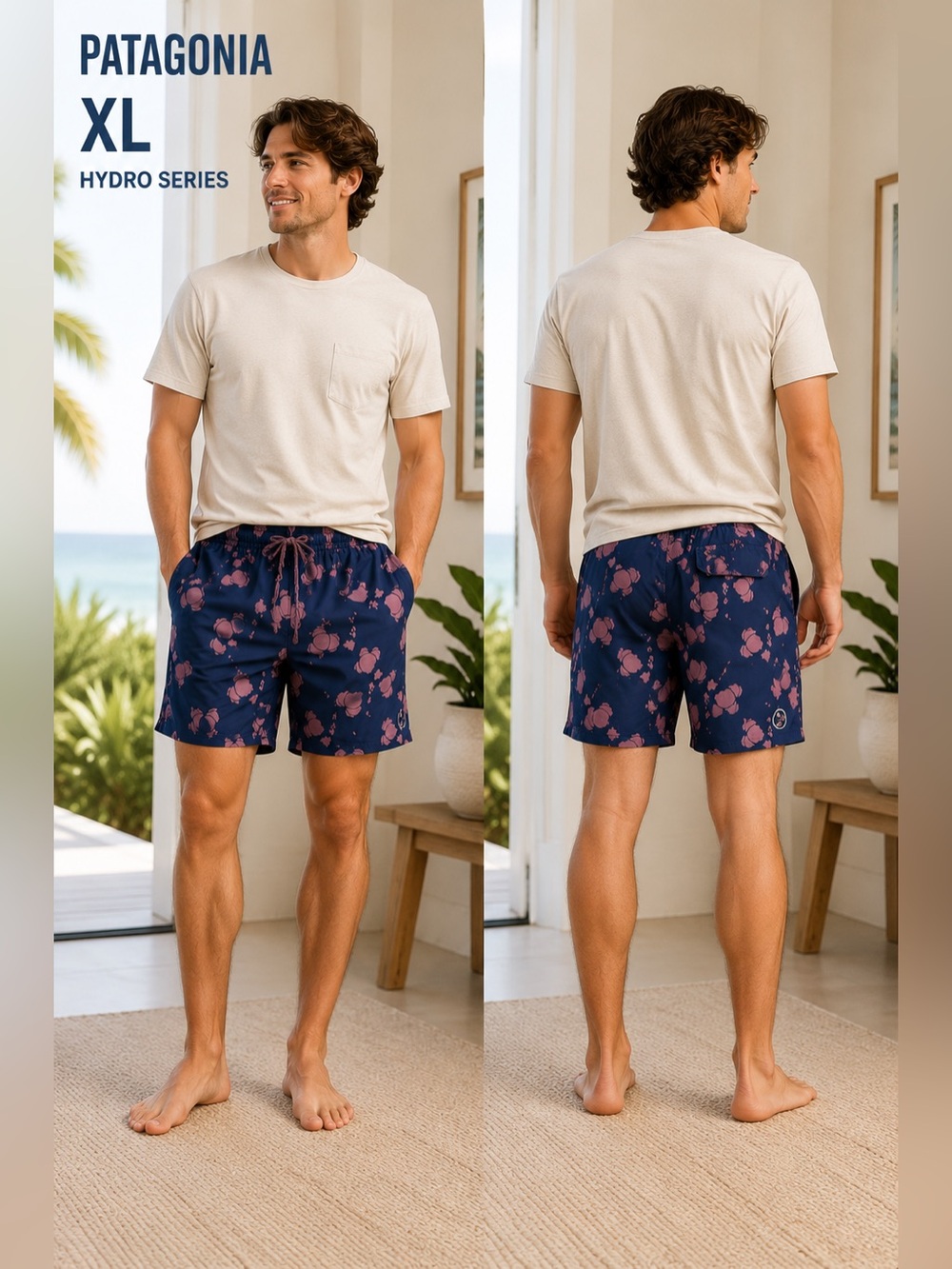 Patagonia Hydro Series Board Shorts mens sz XL Floral blue pink surf light beach